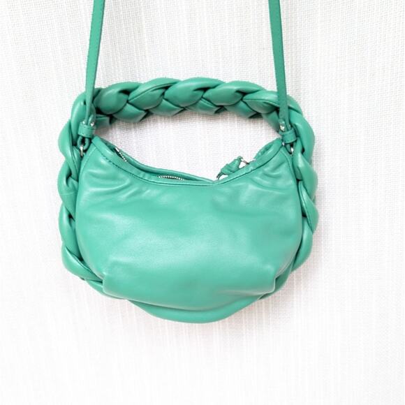 HEREU Green Espiga Mini Braided Leather Top-Handle Crossbody Bag - Picture 2 of 6